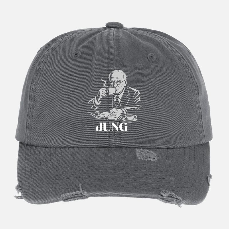 Carl Gustav Jung trinkt einen Kaffeeportarit Flexfit Vintage Destroyed Cap