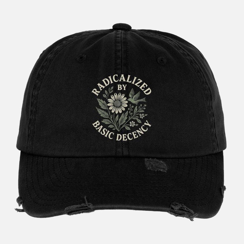 Radicalized By Basic Decency Floral Design Flexfit Vintage Destroyed Cap
