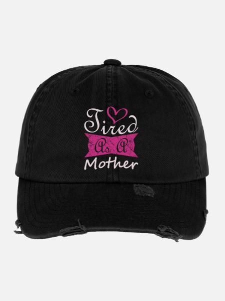 Müde Mutter Lustiges Mama-Lebensshirt - Flexfit Vintage Destroyed Cap - Schwarz - Vorne