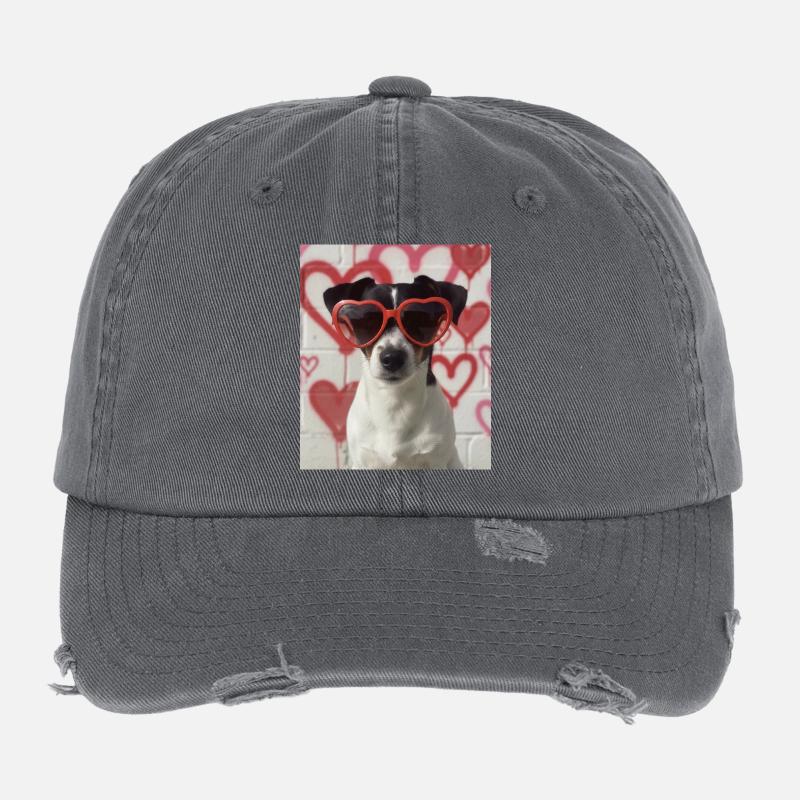 Herzbrille Hund im Graffiti Herz Flexfit Vintage Destroyed Cap