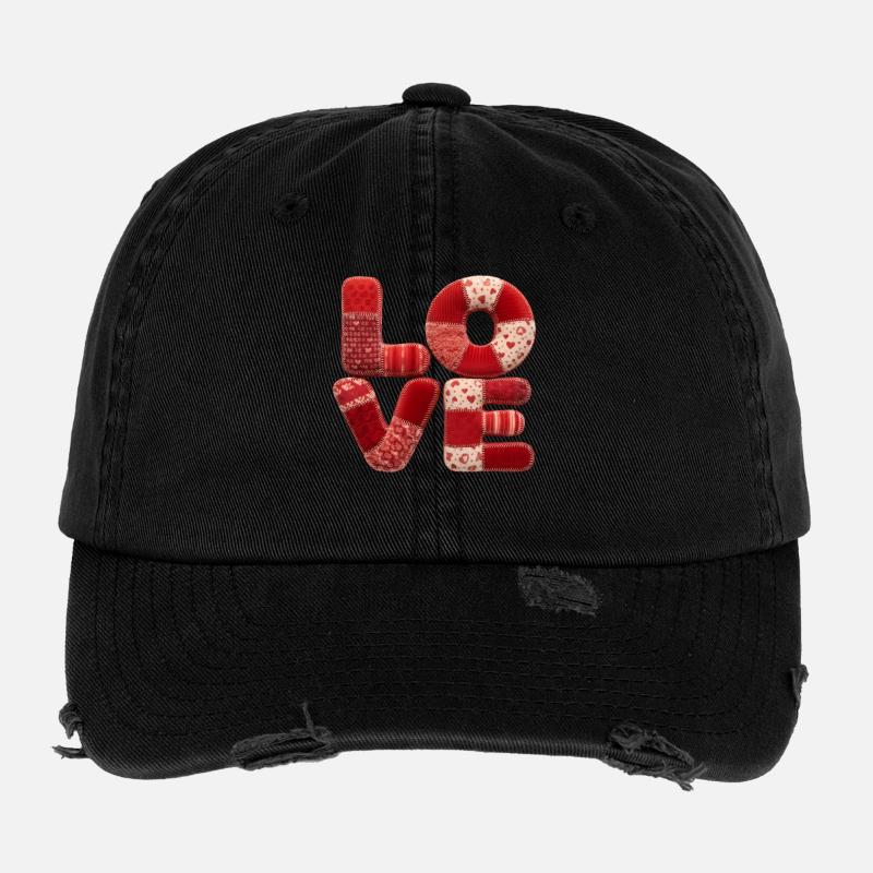 Patchwork Love Romantisches Geschenk für Freundin Flexfit Vintage Destroyed Cap