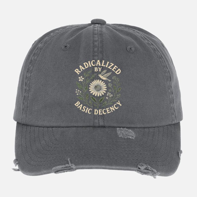 Radicalized by Basic Decency Statement Trend  Flexfit Vintage Destroyed Cap
