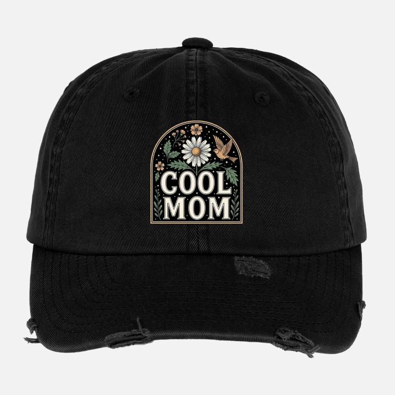 Cool Mom Blumen Vintage Design - Flexfit Vintage Destroyed Cap - Schwarz