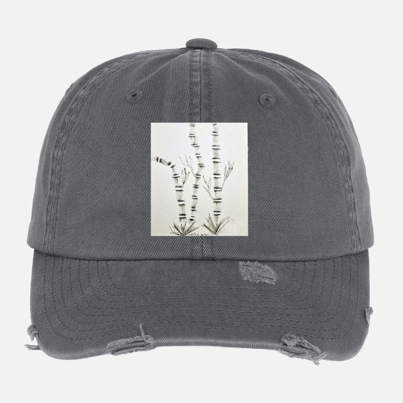Bamboo Drawing in Ink Style Flexfit Vintage Destroyed Cap
