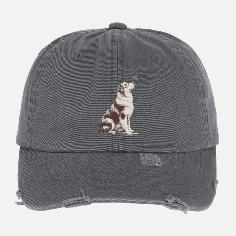 Border Collie Schmetterling Motiv Flexfit Vintage Destroyed Cap