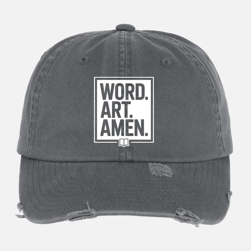 Word Art Amen Typography Tee Flexfit Vintage Destroyed Cap