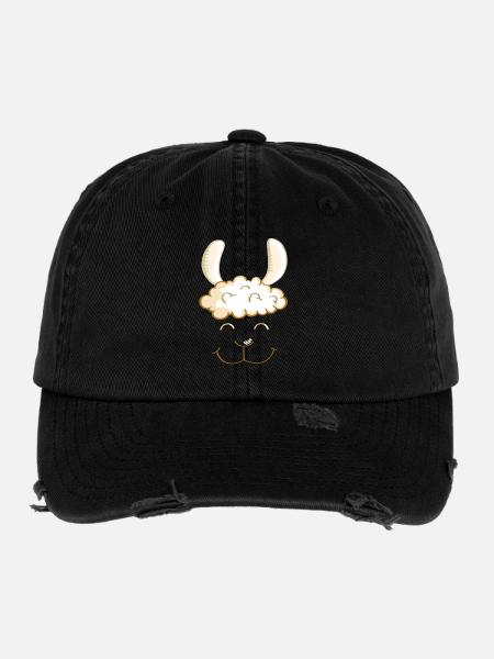 Funny Lama Gesicht - Kopf - Lamas - Geschenk - Flexfit Vintage Destroyed Cap - Schwarz - Vorne