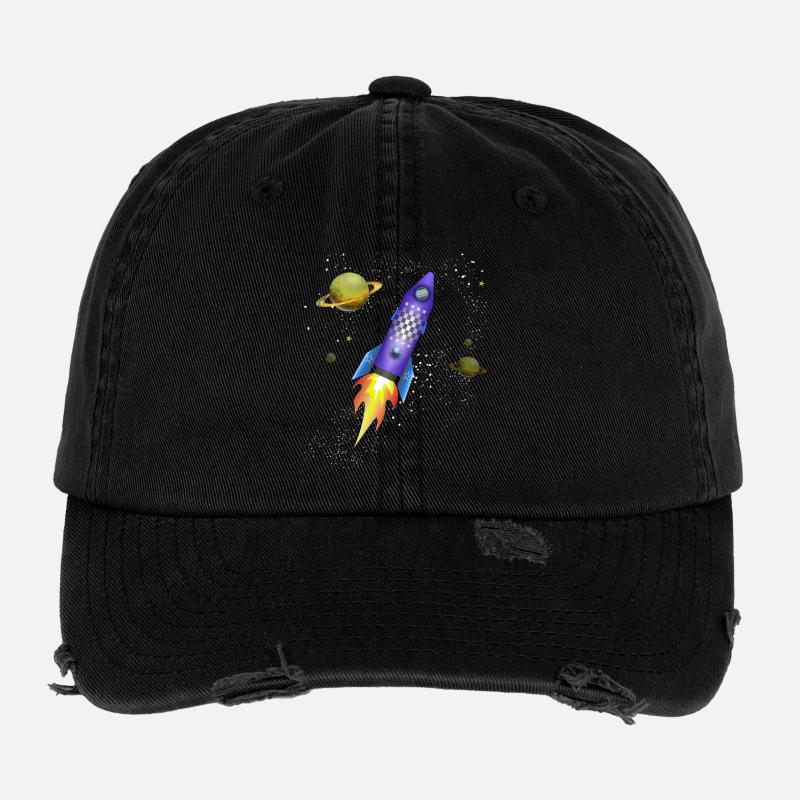 Rocket in space - Flexfit Vintage Destroyed Cap - black
