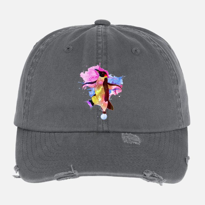 Peinture à l’aquarelle pingouin cosmique Casquette vintage effet usé Flexfit