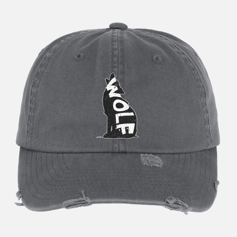 Black Wolf on Starry Background Flexfit Vintage Destroyed Cap