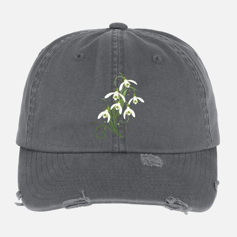 Fleurs de perce-neige. Le printemps arrive. Casquette vintage effet usé Flexfit