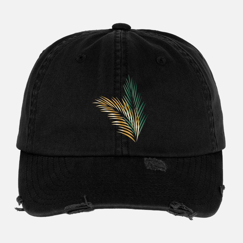 ein grünes und ein goldenes Palmenblatt Flexfit Vintage Destroyed Cap