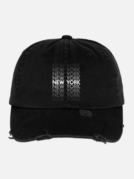 New York - Flexfit Vintage Destroyed Cap - Schwarz - Vorne
