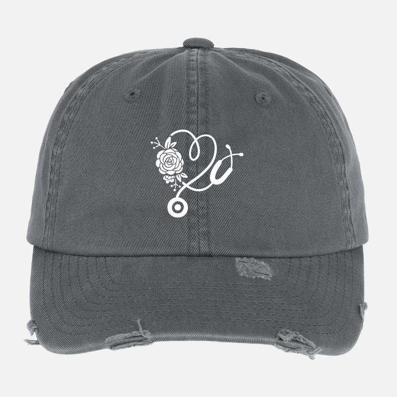 Stethoskop Blume Herz Doktor Krankenschwester Flexfit Vintage Destroyed Cap