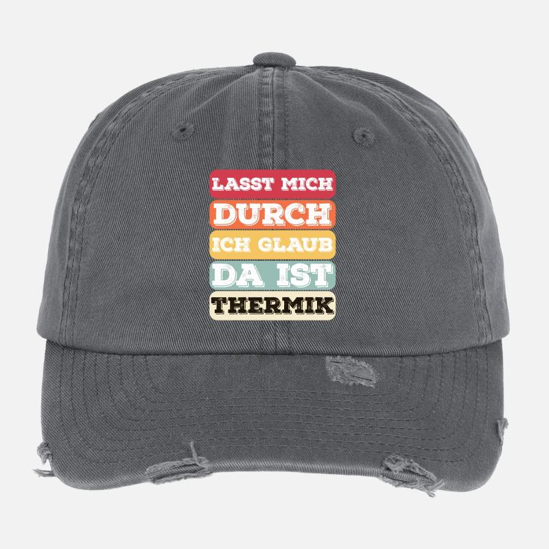 "Lasst Mich Durch Ich Glaub Da Ist Thermik" Bunt Flexfit Vintage Destroyed Cap