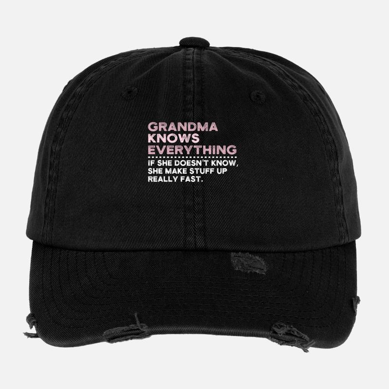 Grandma Knows Everything - Flexfit Vintage Destroyed Cap - black