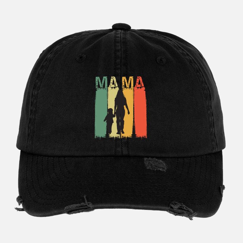 Mama Silhouette im Retrofarben Design Muttertag Flexfit Vintage Destroyed Cap
