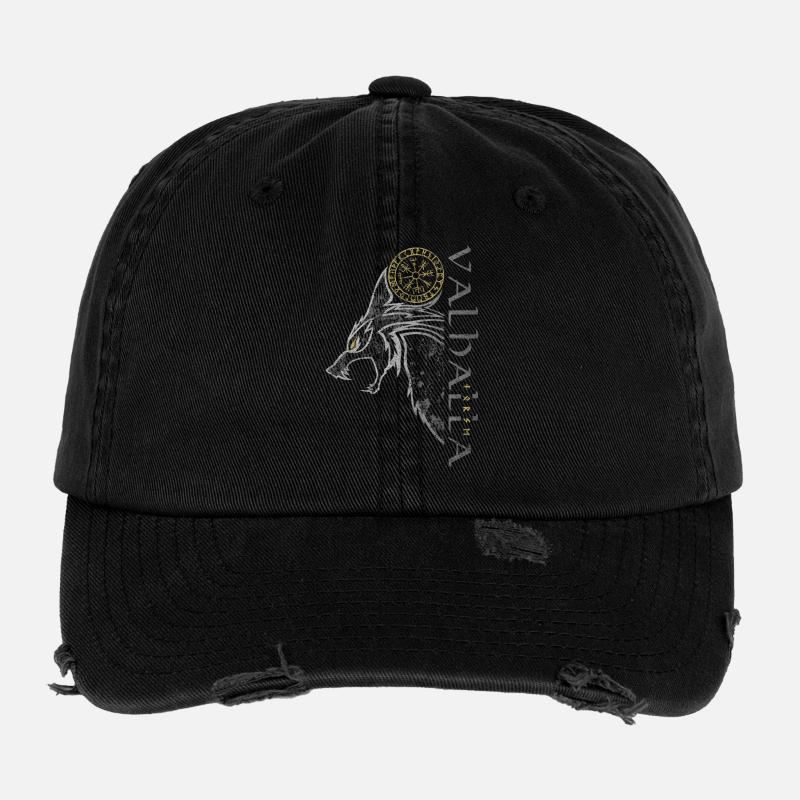 Valhalla Wolf Vegvisir Viking Boussole Runique Casquette vintage effet usé Flexfit