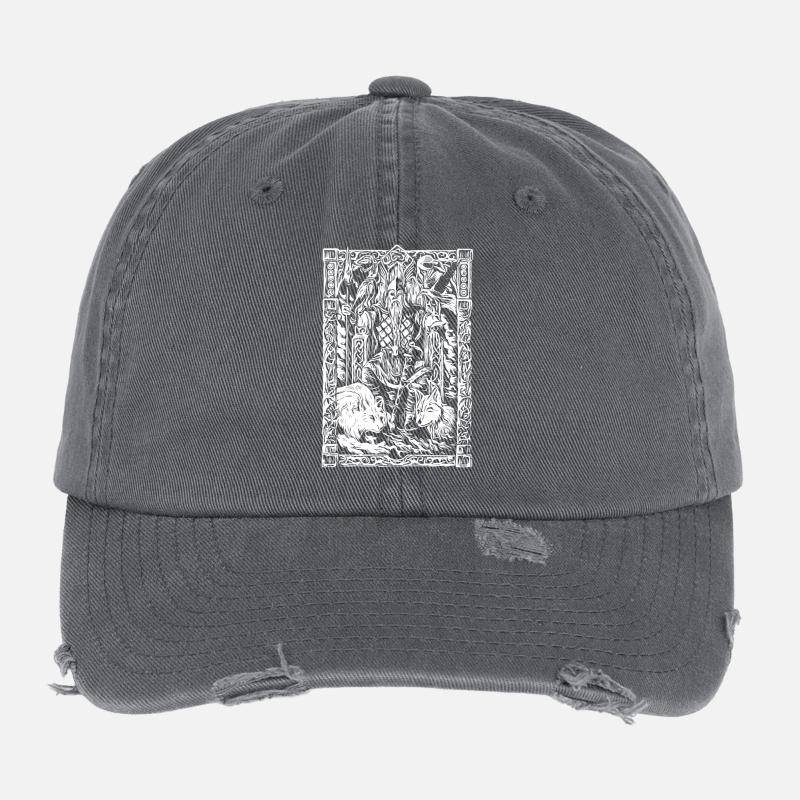 Viking table with wolves and ravens Flexfit Vintage Destroyed Cap
