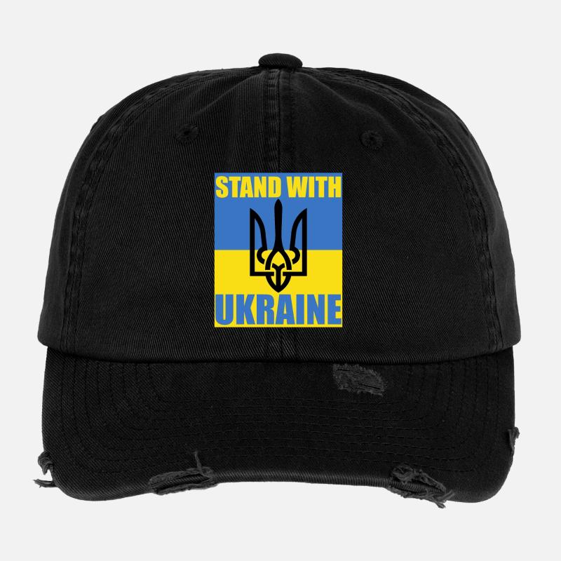 Stand With Ukraine Drapeau Trident Soutien Maillot Casquette vintage effet usé Flexfit