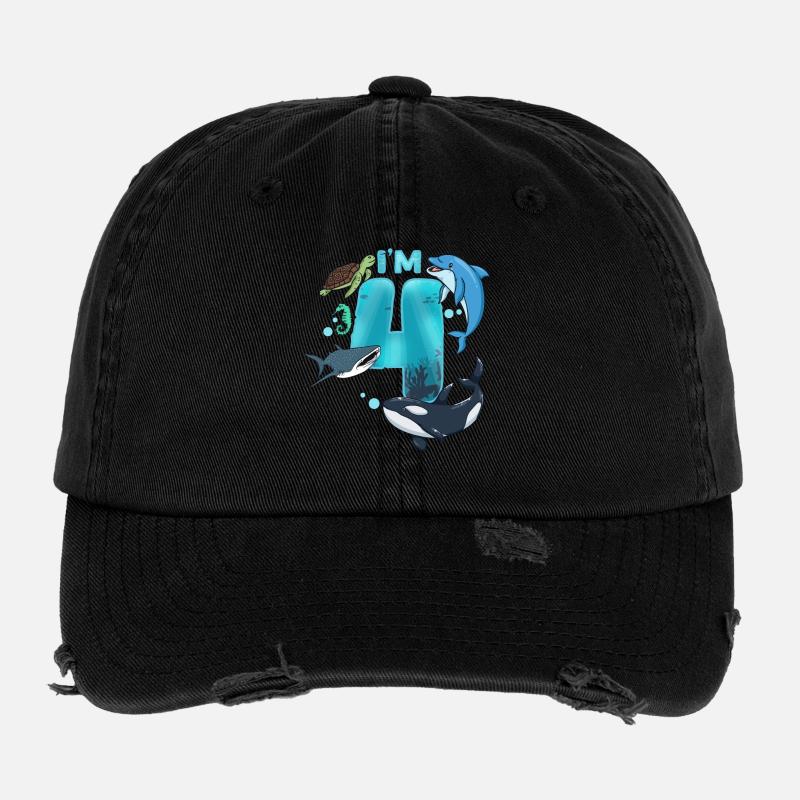 4. Geburtstag Meerestiere Flexfit Vintage Destroyed Cap