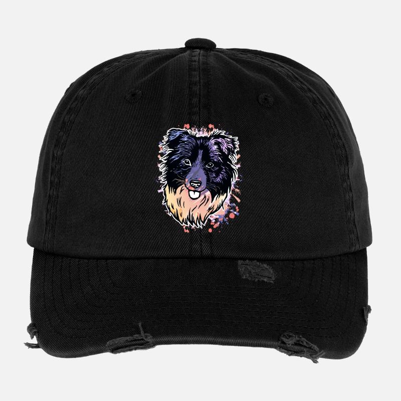 Border Collie Splashes of Color Flexfit Vintage Destroyed Cap