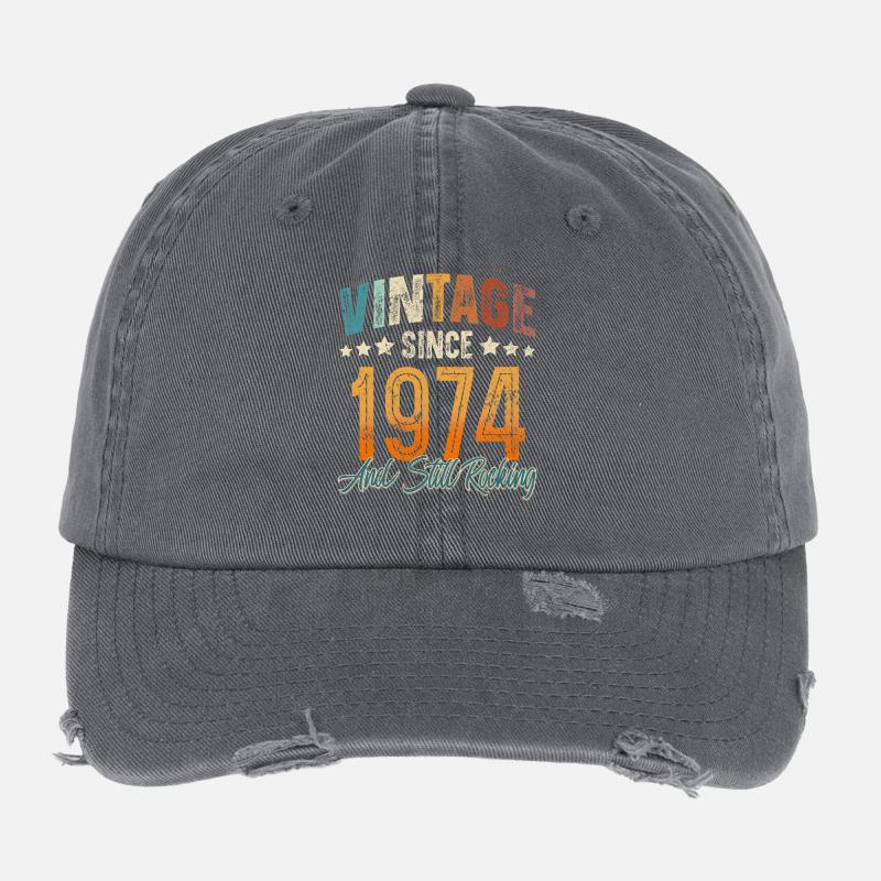 1974 Année de naissance Anniversaire Année de construction Millésime Casquette vintage effet usé Flexfit