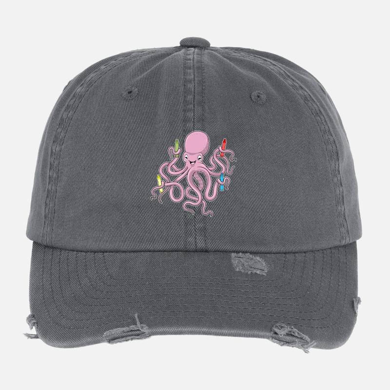 Octopus with wax crayons Flexfit Vintage Destroyed Cap