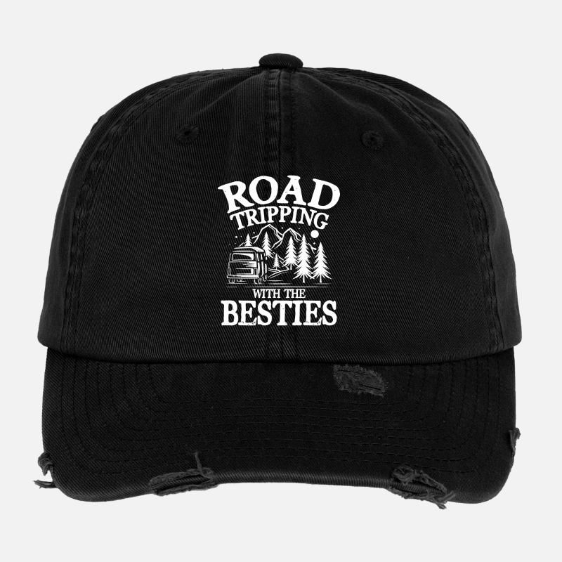 road tripping with the besties - Flexfit Vintage Destroyed Cap - Schwarz