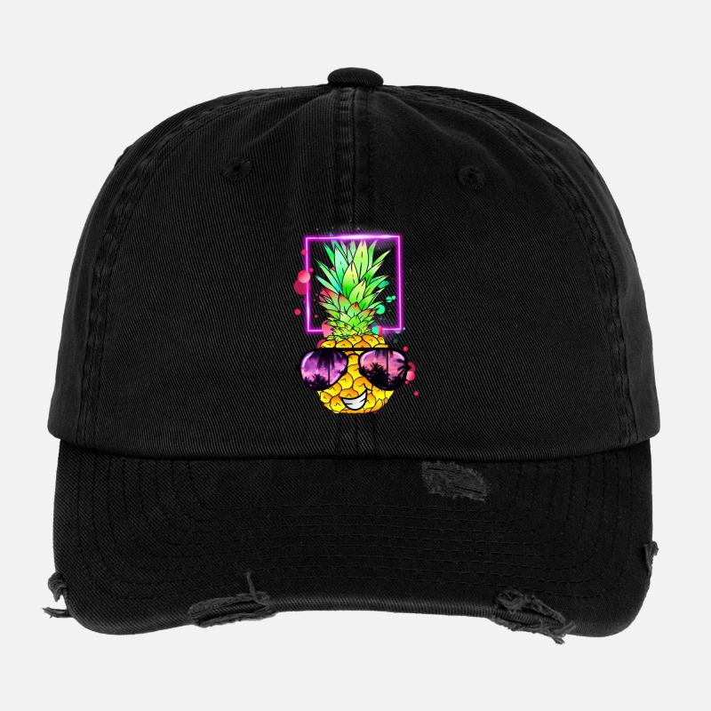 cool pineapple retro neon Flexfit Vintage Destroyed Cap