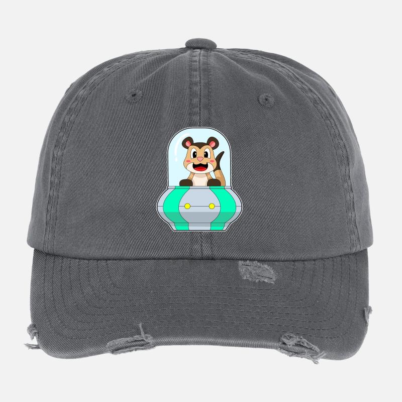 Erdmännchen Raumschiff Weltraum Flexfit Vintage Destroyed Cap