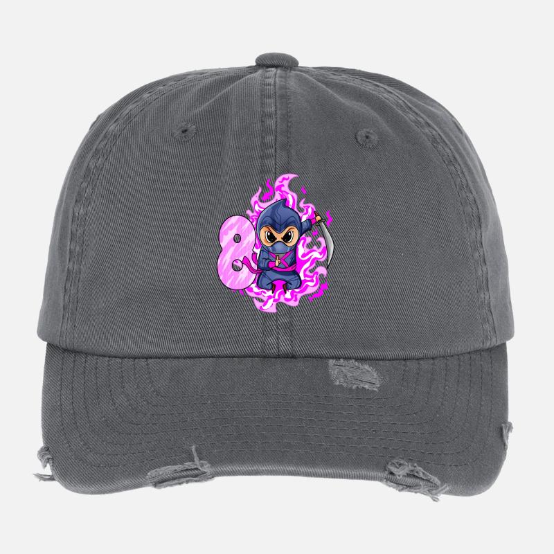 8th Birthday Girl 8 Years Old Ninja Flexfit Vintage Destroyed Cap