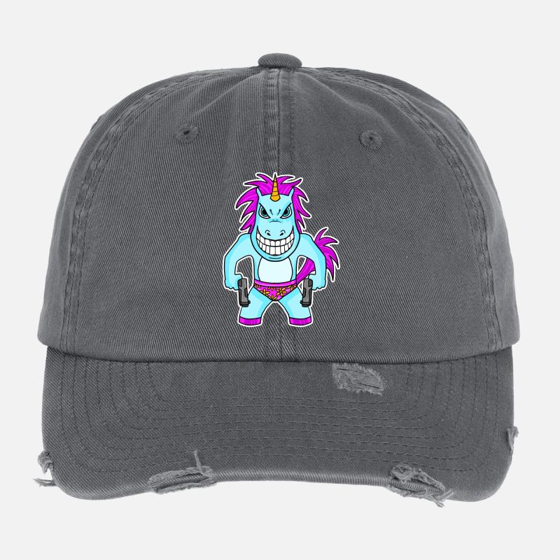 Einhorn mit Pistole Flexfit Vintage Destroyed Cap