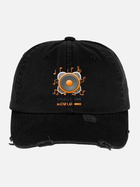 Musikbox An Welt Aus - Flexfit Vintage Destroyed Cap - Schwarz - Vorne