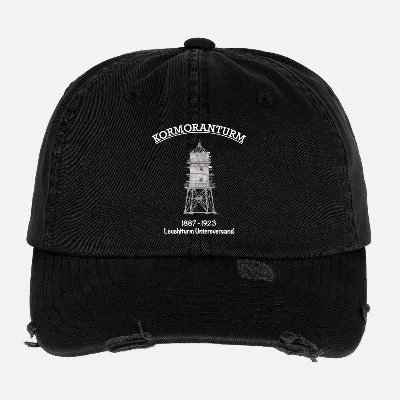 Cormorant tower, North Sea, lighthouse Untereversand - Flexfit Vintage Destroyed Cap - black