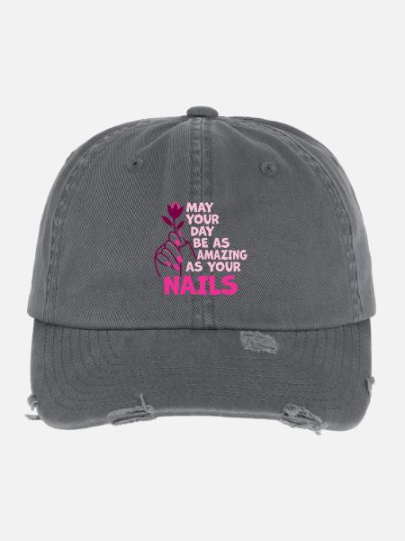 May Your Day Be As Amazing Nail Aunt - Flexfit Vintage Destroyed Cap - dark grey - Front