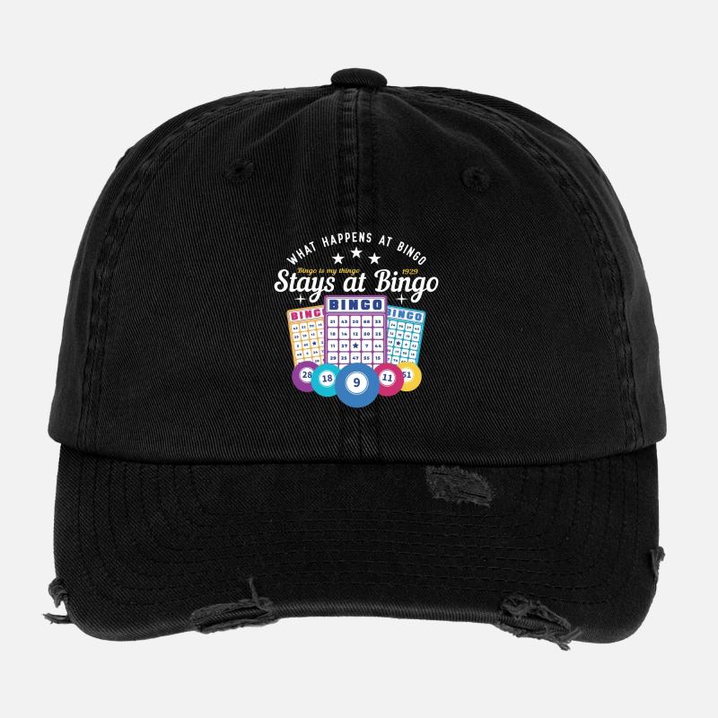 Bingo - what happens at bingo stays at bingo - Flexfit Vintage Destroyed Cap - Schwarz