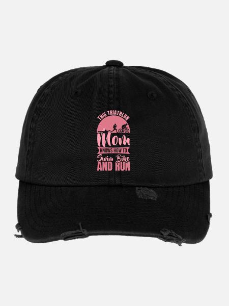 Triathlet Mama - Flexfit Vintage Destroyed Cap - Schwarz - Vorne