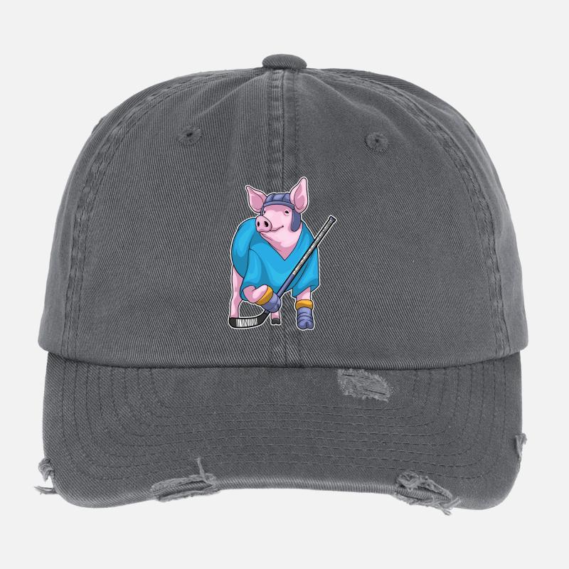 Schwein Eishockey Eishockeyschläger Flexfit Vintage Destroyed Cap