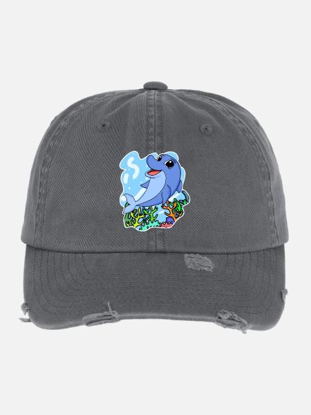 Dolphin - mammal marine animal nature conservation environment - Flexfit Vintage Destroyed Cap - dark grey - Front