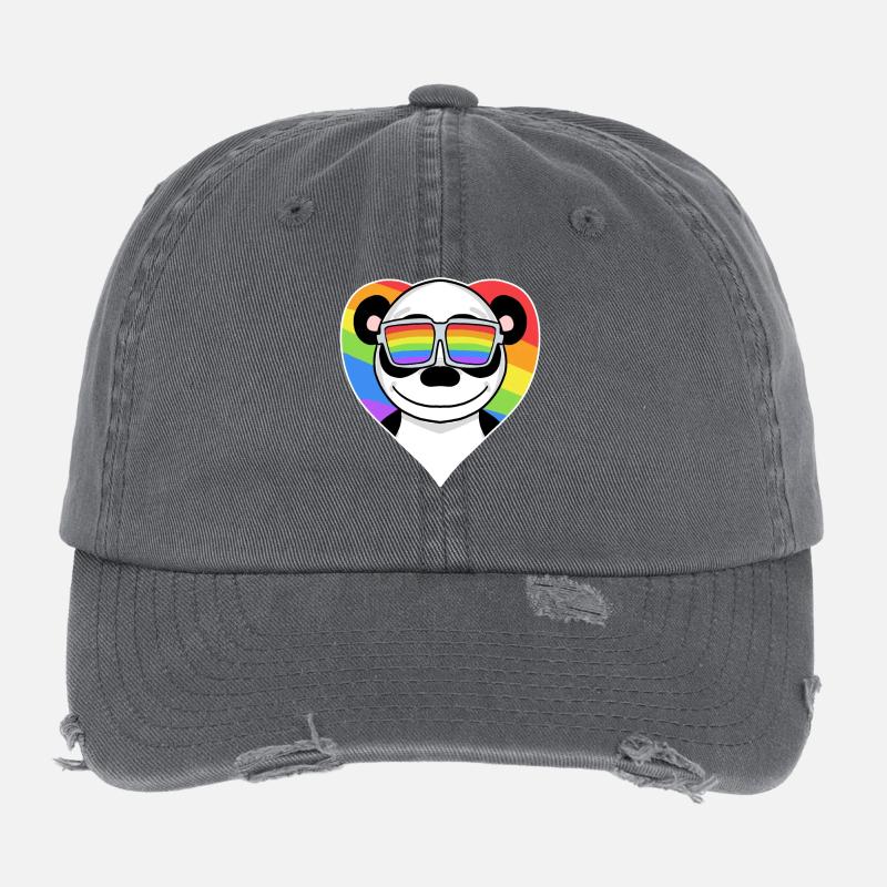 Gay Regenbogen Herz Tier Panda Flexfit Vintage Destroyed Cap