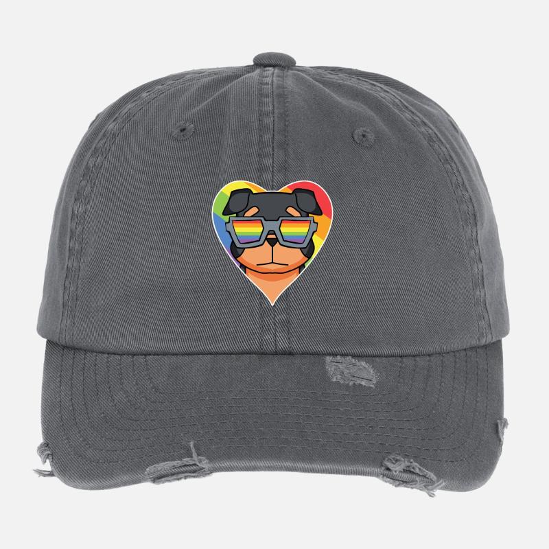 Regenbogen - Hund mit Brille - Rottweiler Flexfit Vintage Destroyed Cap