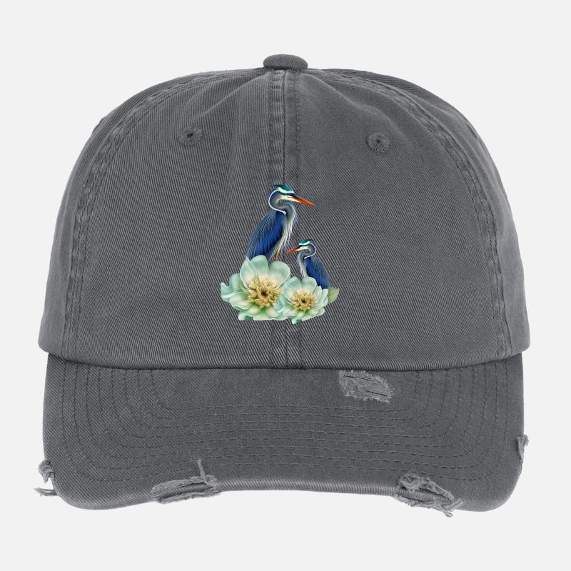 Der elegante Kranich mit Blumen Flexfit Vintage Destroyed Cap