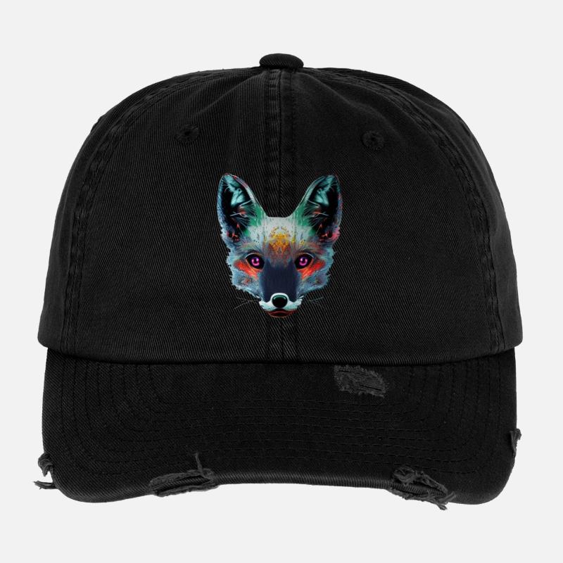 Neon Fox Head Art Flexfit Vintage Destroyed Cap