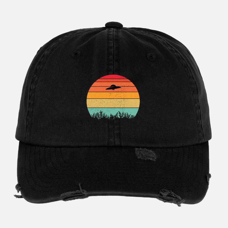 Ovni soleil retro extra terrestres aliens - Casquette vintage effet usé Flexfit - noir