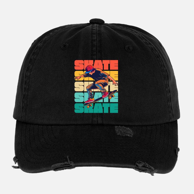 Skateboarding Cool Skater Boy Bunt Flexfit Vintage Destroyed Cap