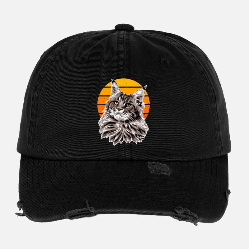 Cat Retro Sunset Holiday Flexfit Vintage Destroyed Cap