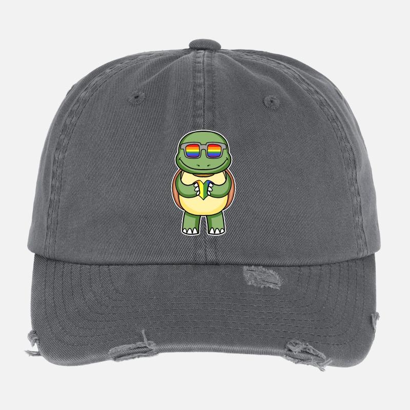 Regenbogen - Schildkröte mit Brille und Herz Flexfit Vintage Destroyed Cap
