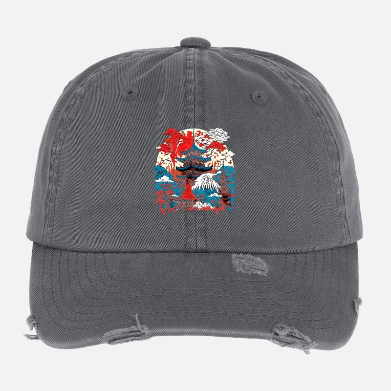 Asia Tempellandschafts Kunst Flexfit Vintage Destroyed Cap