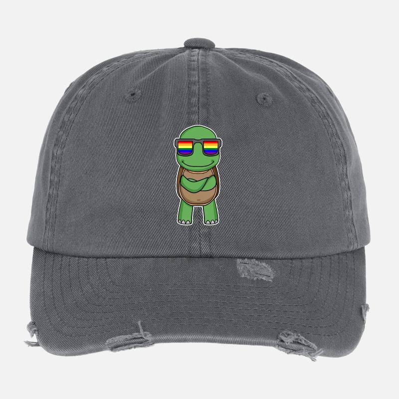 Regenbogen - Schildkröte mit Brille Flexfit Vintage Destroyed Cap